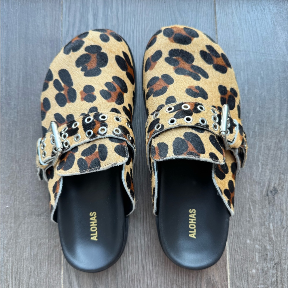 BRAND NEW Never Worn ALOHAS Halia Leopard Print Mules
